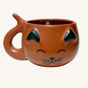 Tazas de gato artesanal con orejitas y carita pintada en terminado natural