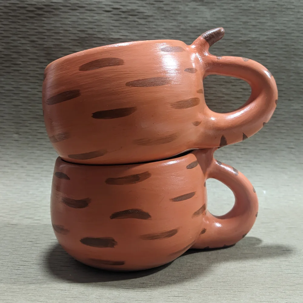 Taza de Gato Artesanal Naranja Espalda Juego de 2 Tazas de Gato Artesanal Naranja - Imagen 3