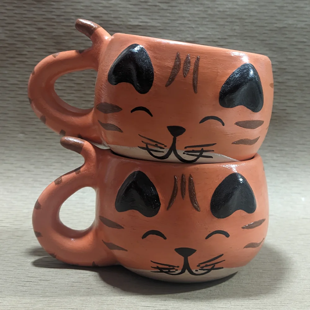 Taza de Gato Artesanal Naranja Juego de 2 Tazas de Gato Artesanal Naranja - Imagen 2